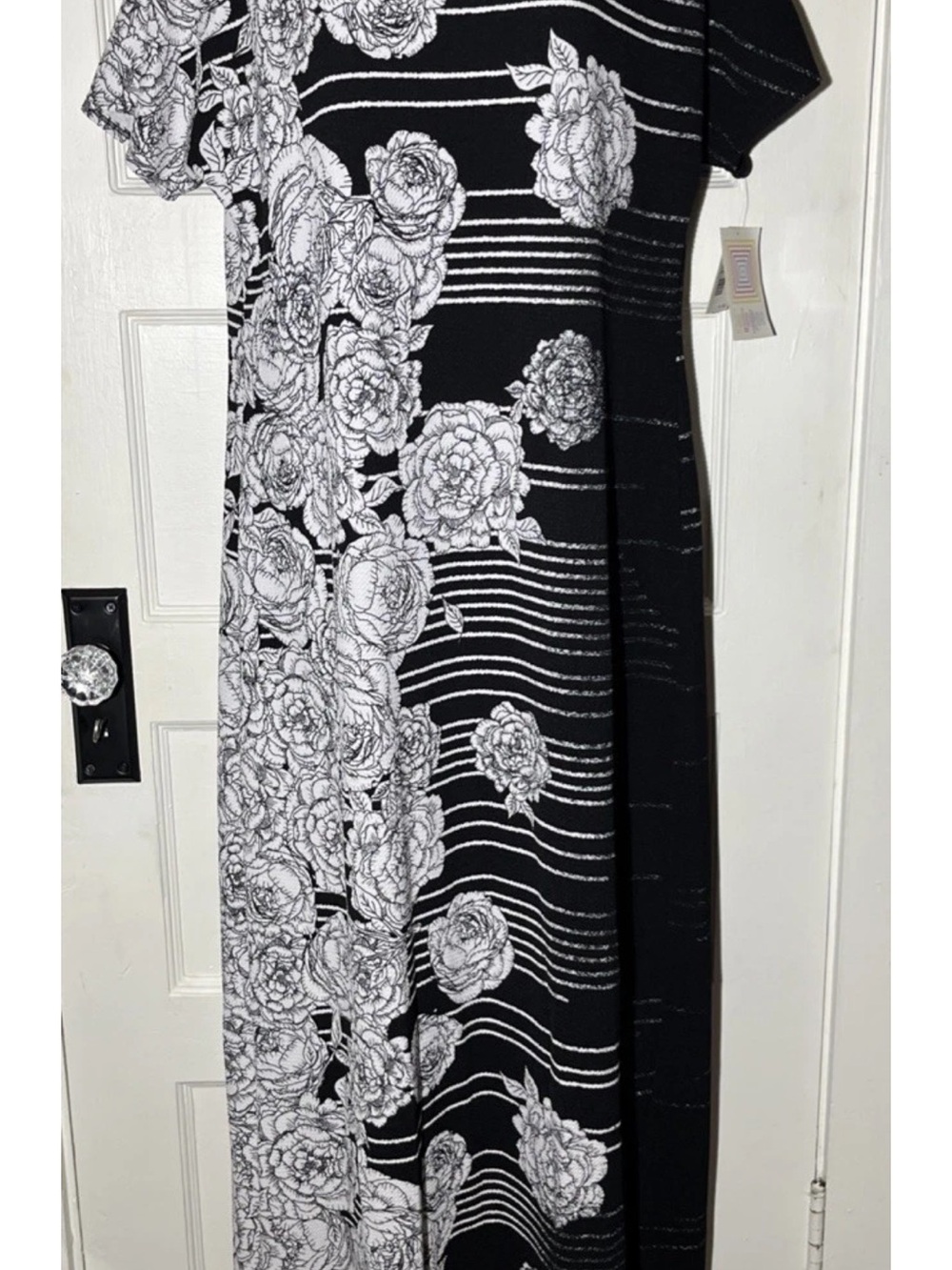 Women’s Dress Size Large LuLaRoe Maria Maxi Black & White Floral NWT